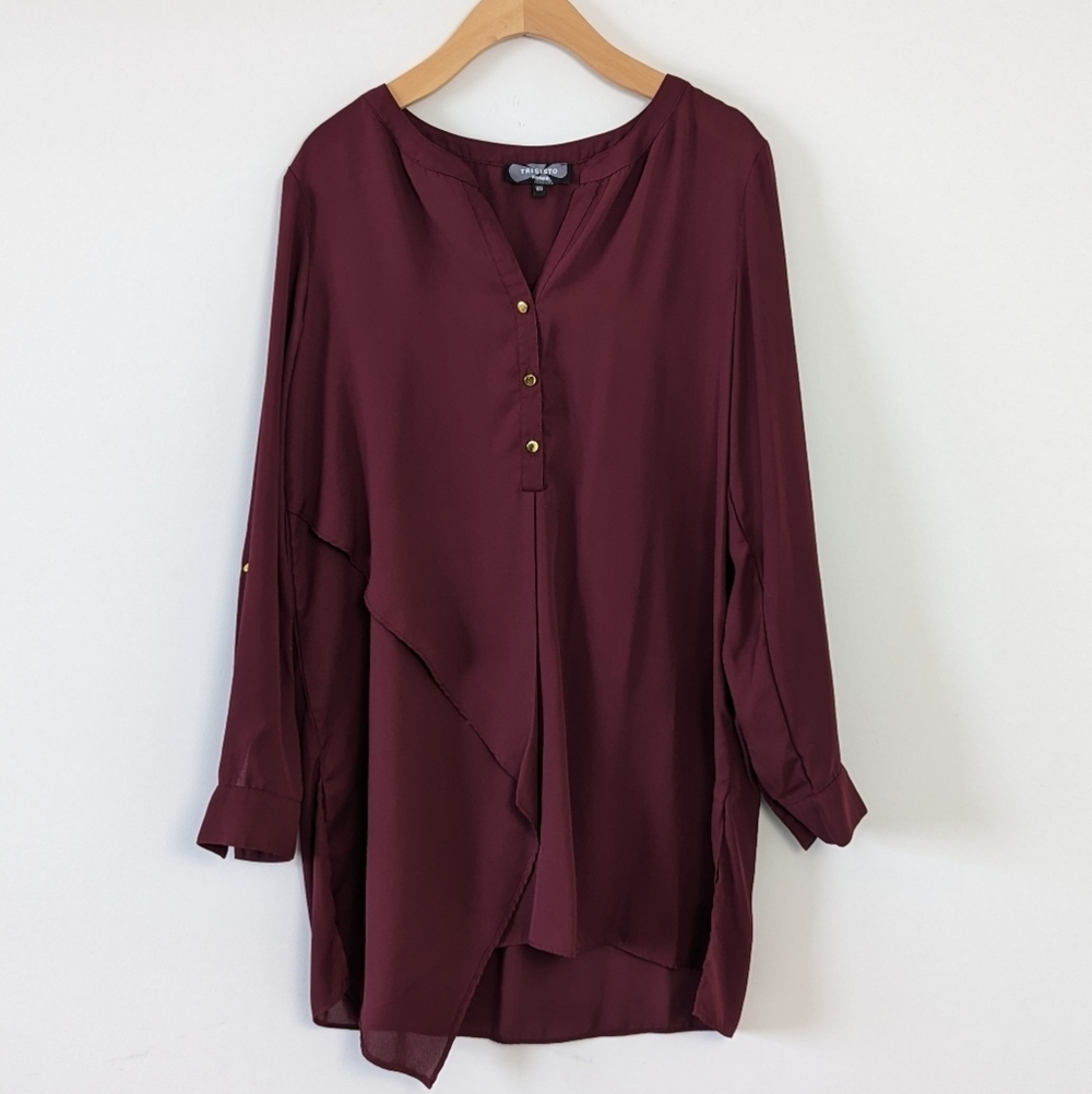 TRISTAR Femme Elegant Maroon Asymmetrical Blouse/tunic top - Medium